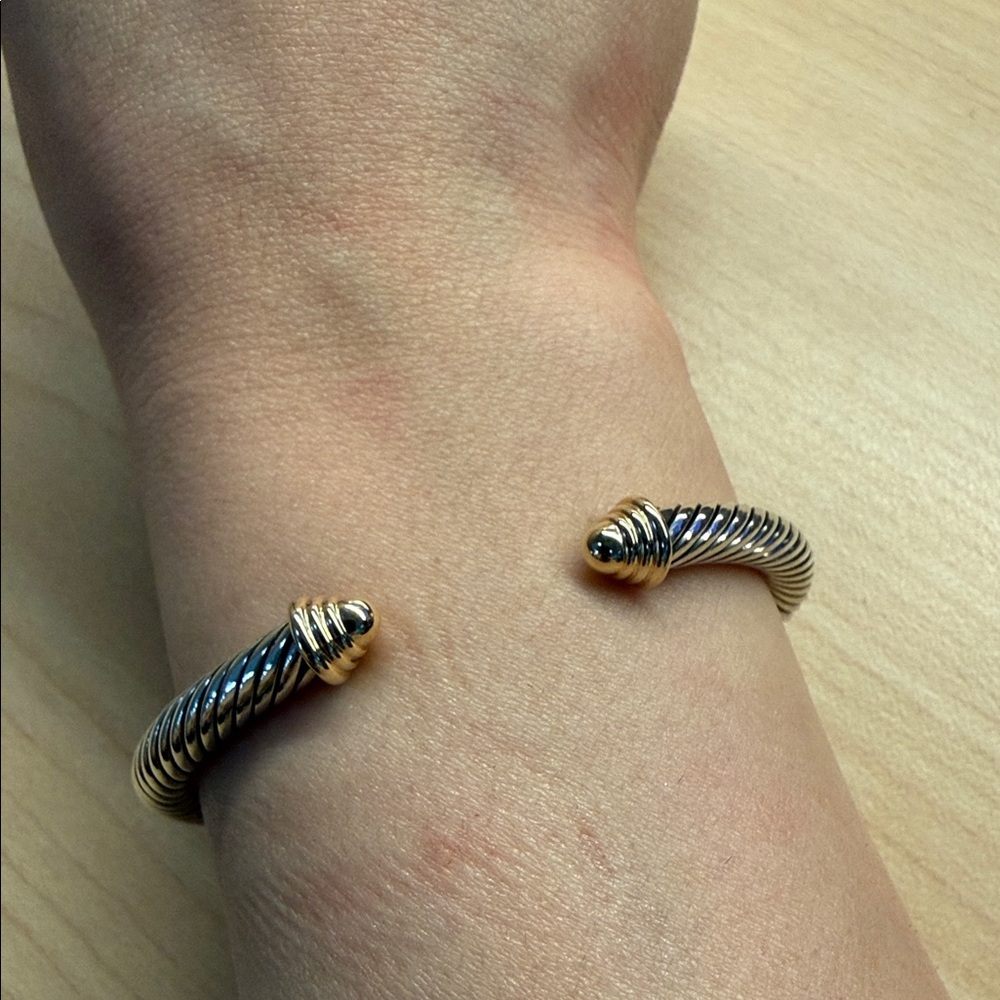 David Yurman 5mm small two tone yellow gold cable bracelet